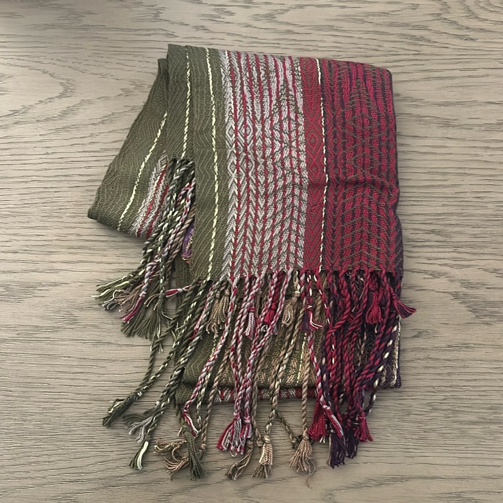 Hand Woven Scarf with Fringe and Gradient Design